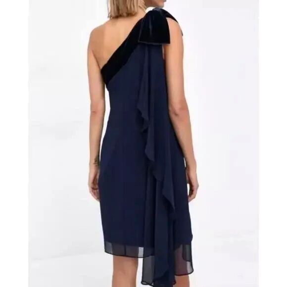 Ralph Lauren Black Label Chiffon Velvet One Shoulder Dress Size 2 new
